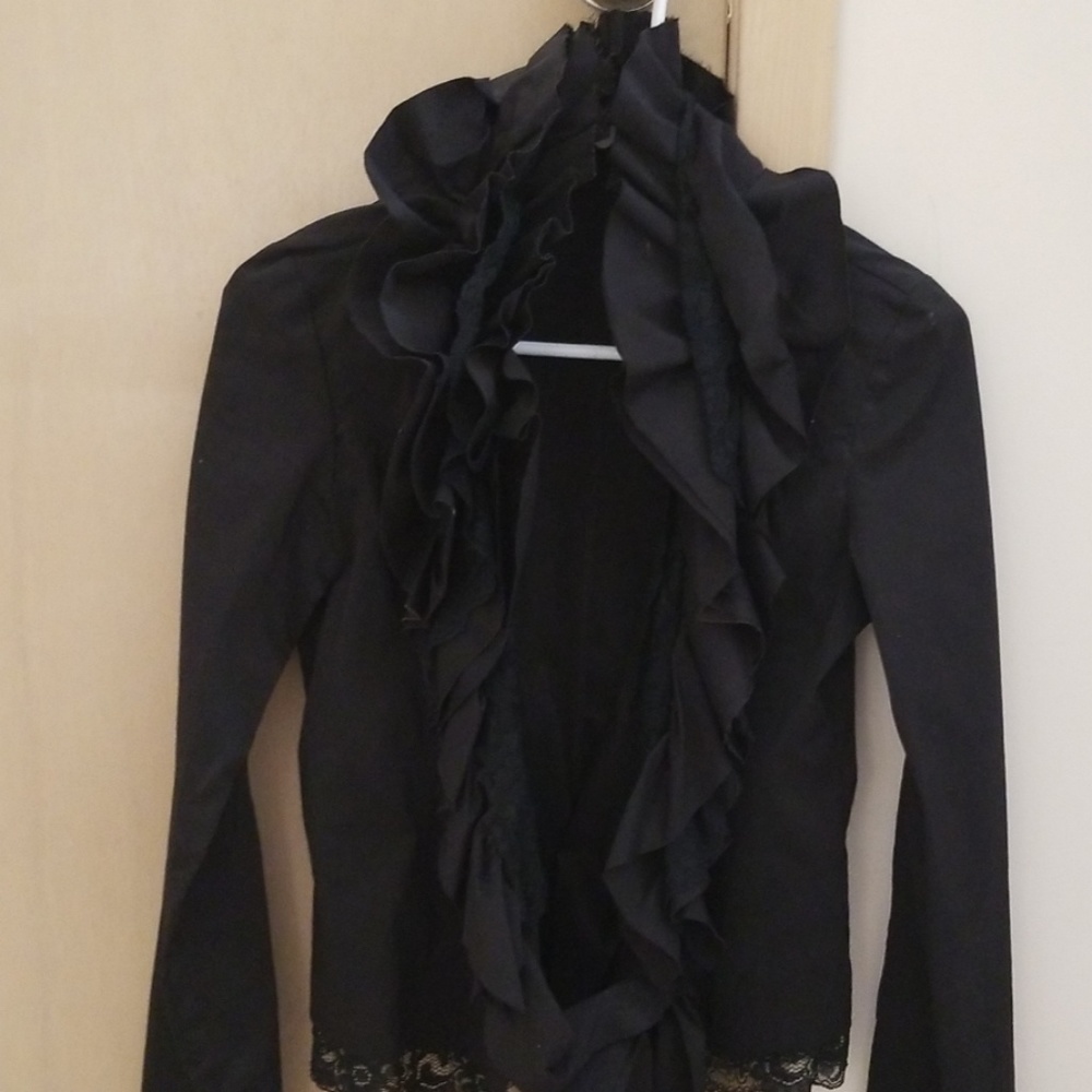 Black dressy stand up lace collar top